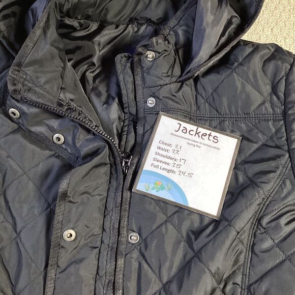 GAP Quilted Barn Jacket Black Hooded Snap Button Pockets Women's - Picture 5 of 5